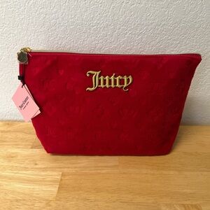 Juicy Couture Vibrant Red Velour with Gold Logo Cosmetic Bag NWT